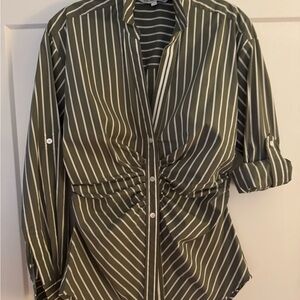 Veronica Beard Olive Striped Button-Down Shirt
